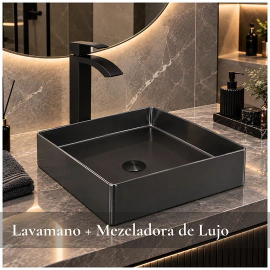 SET GRAND LUXE Lavamanos + Mezcladora Negro Mate