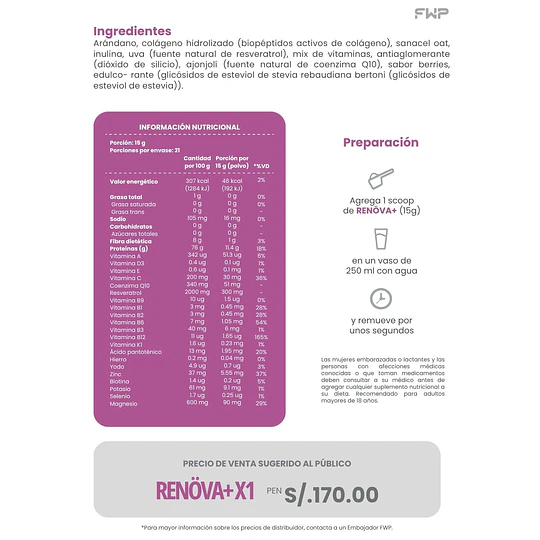 PAQUETE FAMILIAR DE COLÁGENO RENOVA+ 7 POTES DE FWP
