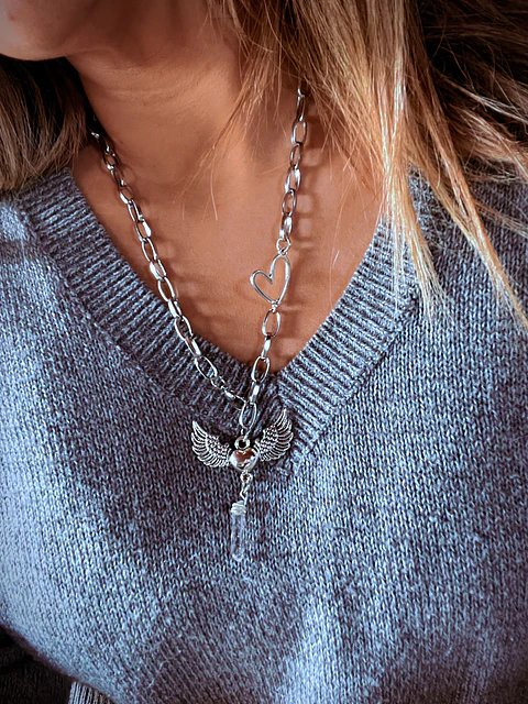 collar corazón cuarzo ACERO