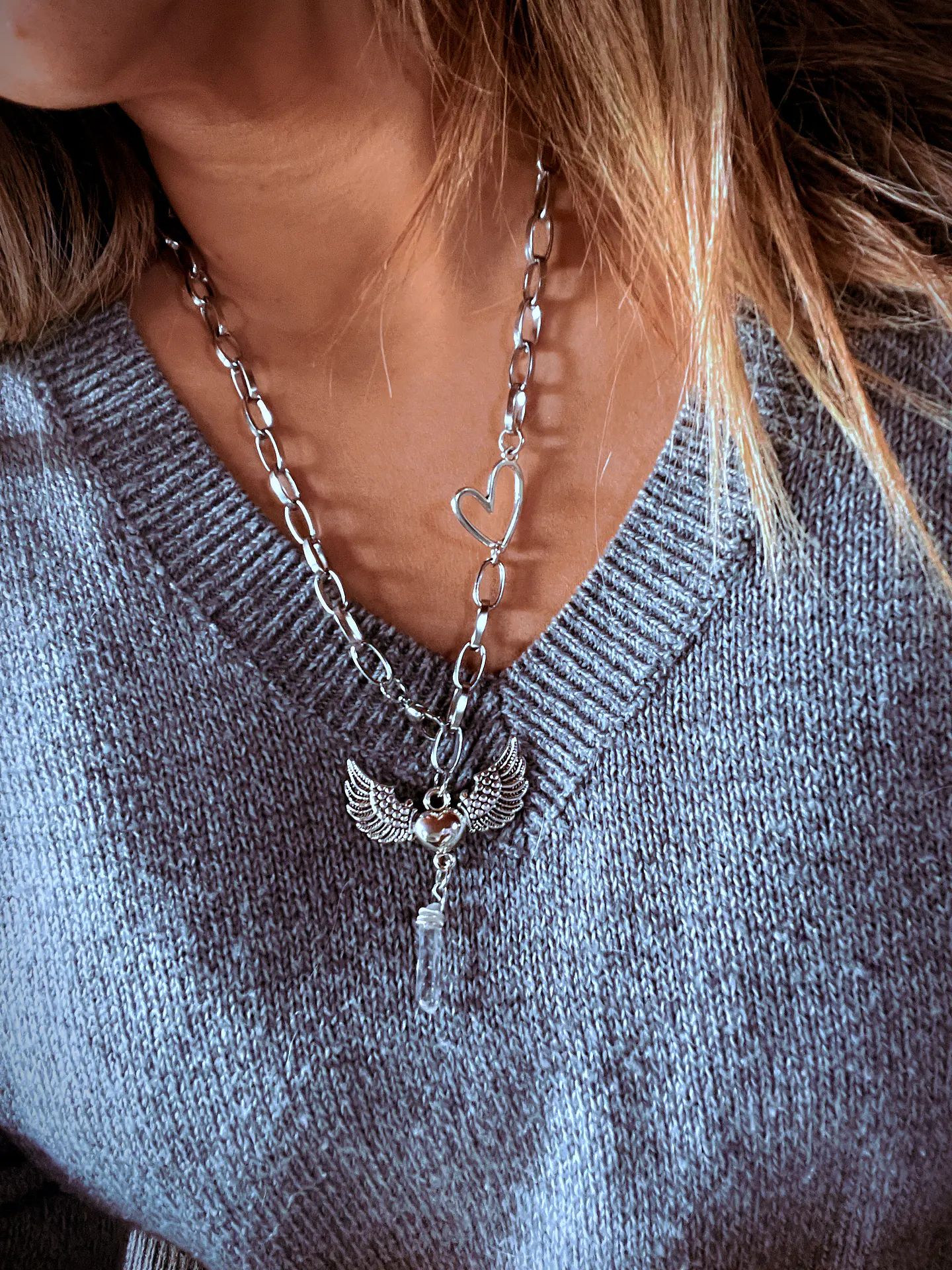 collar corazón cuarzo ACERO 1