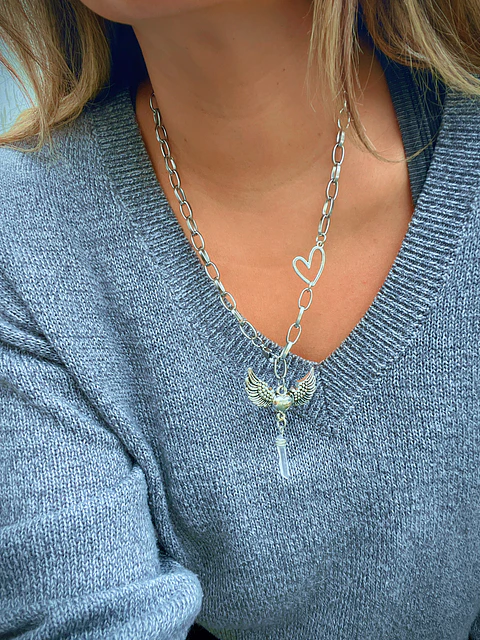 collar corazón cuarzo ACERO