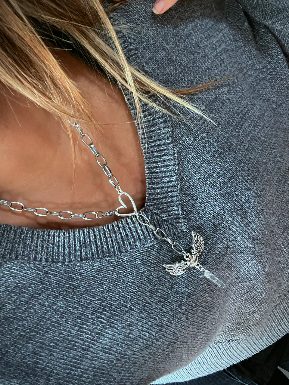 collar corazón cuarzo ACERO 3