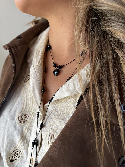 collar corazón mini onix