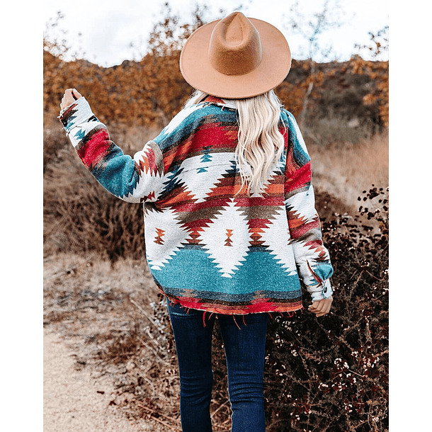 Chaqueta suelta de lana con estampado geométrico étnico vintage AZTEC 2