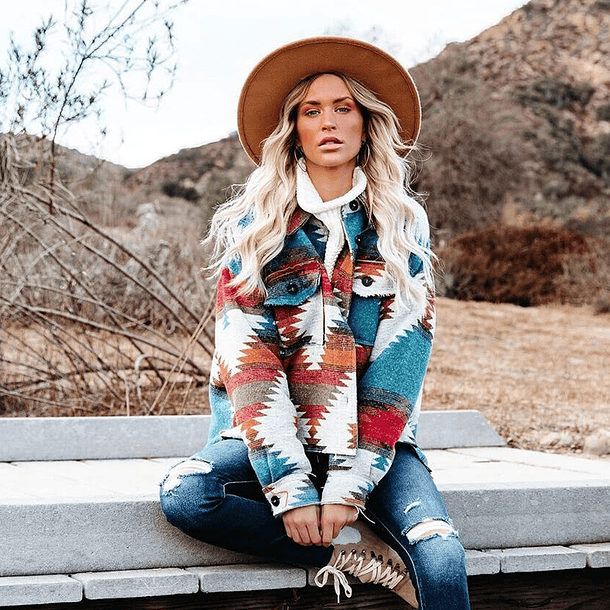 Chaqueta suelta de lana con estampado geométrico étnico vintage AZTEC 1