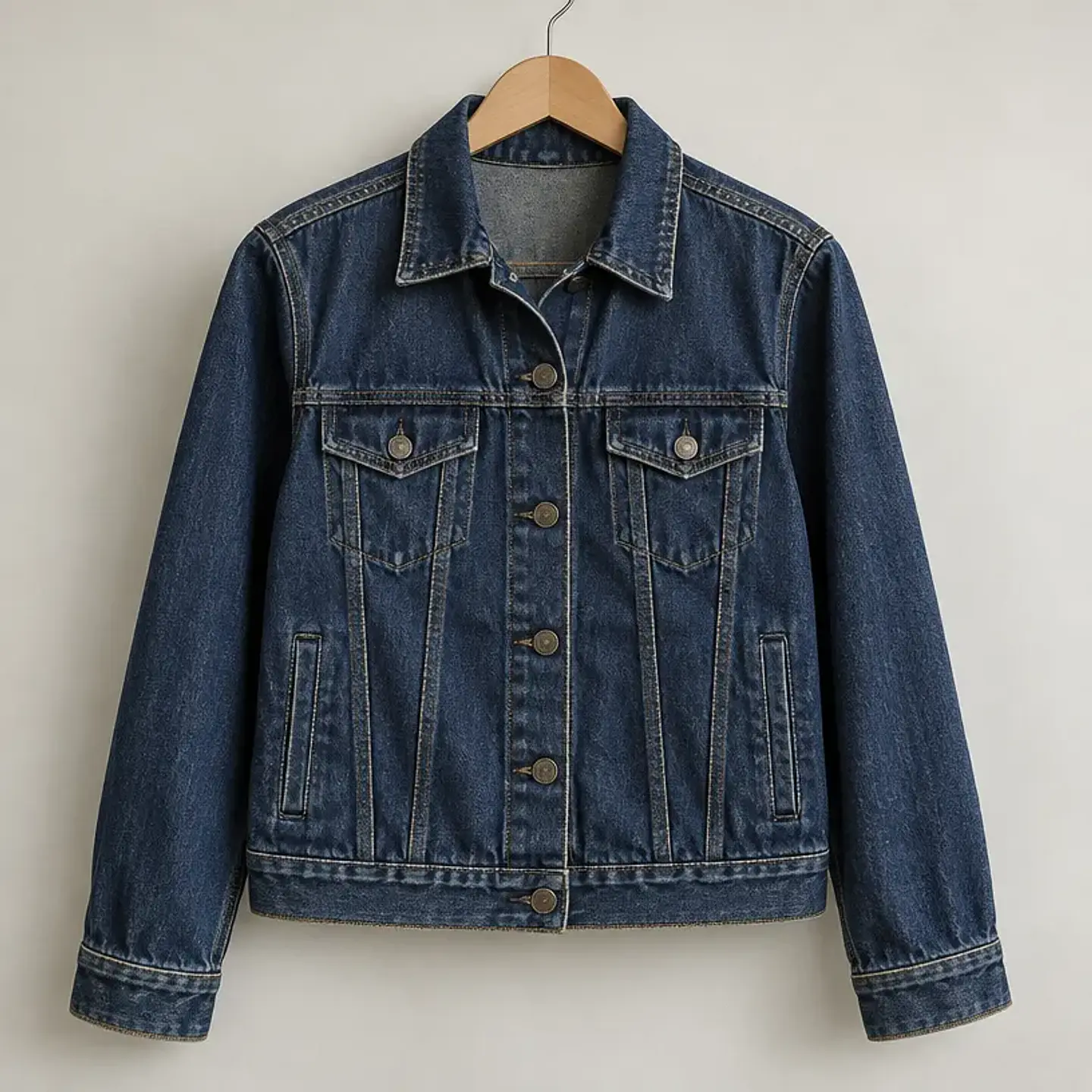 Chaqueta de mezclilla azul oscuro, talla M 1