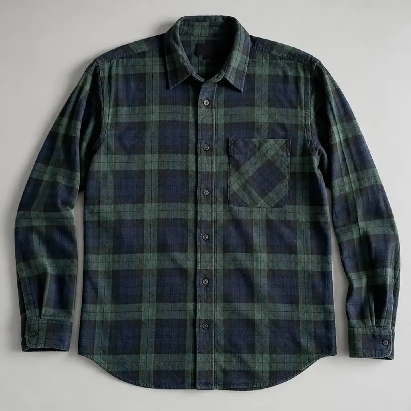 Camisa de franela a cuadros verdes, talla M 1