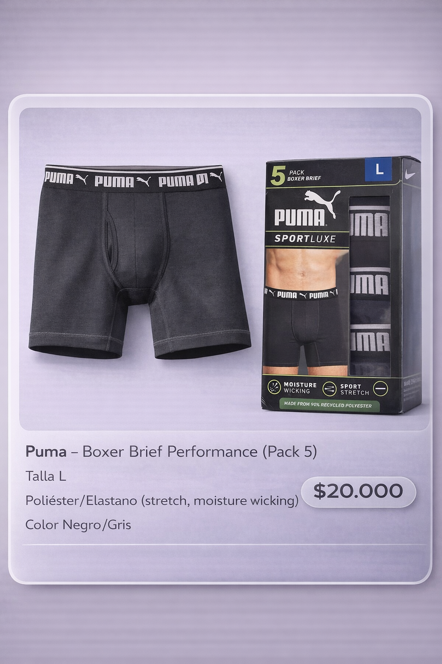 Boxer Puma Talla L - Pack 5 Unidades 1