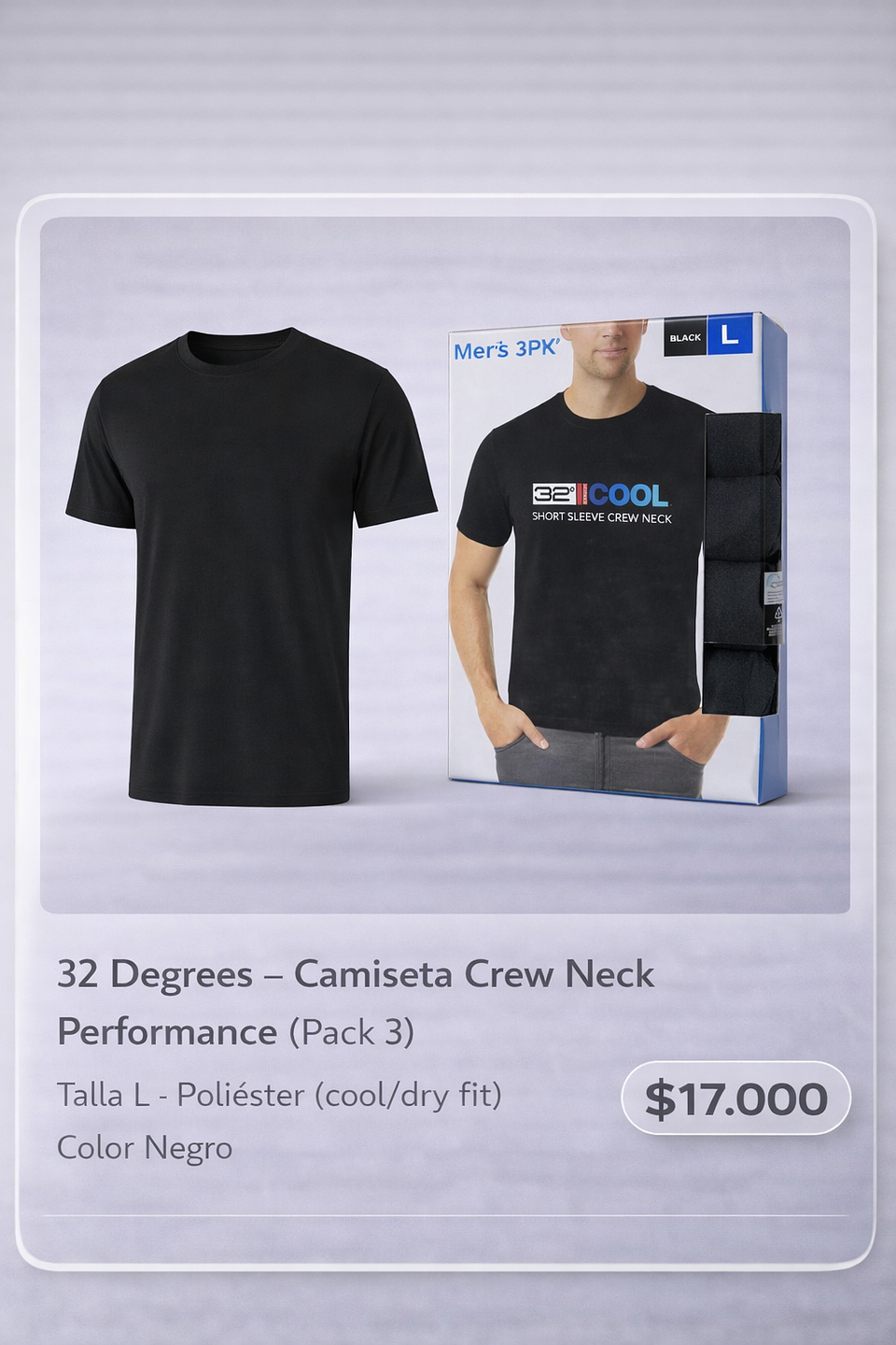 Camiseta 32 Degrees Cool Talla L - 3 Unidades 1