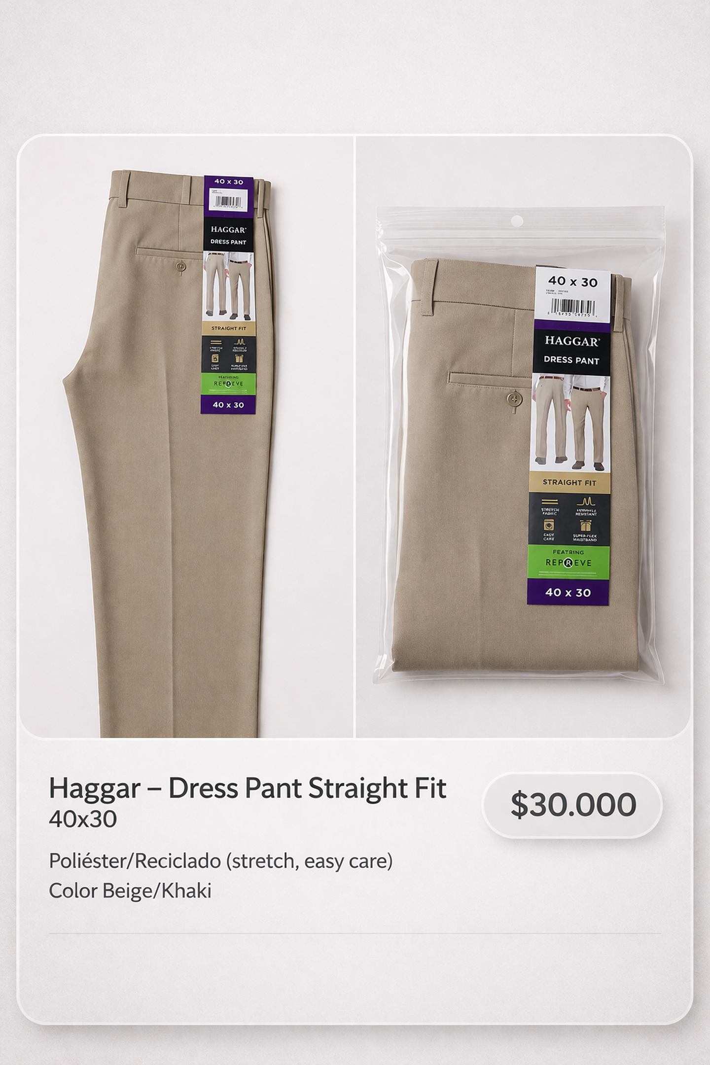 Pantalón de Vestir Haggar Talla 40x30 1