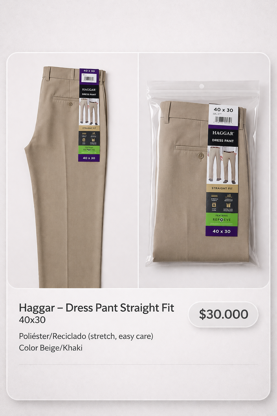 Pantalón de Vestir Haggar Talla 40x30 1