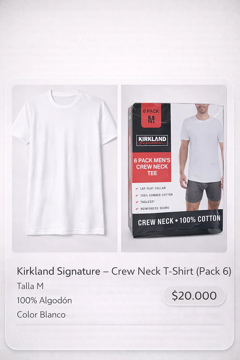 Camiseta Algodón Kirkland Signature Talla M - 6 Piezas