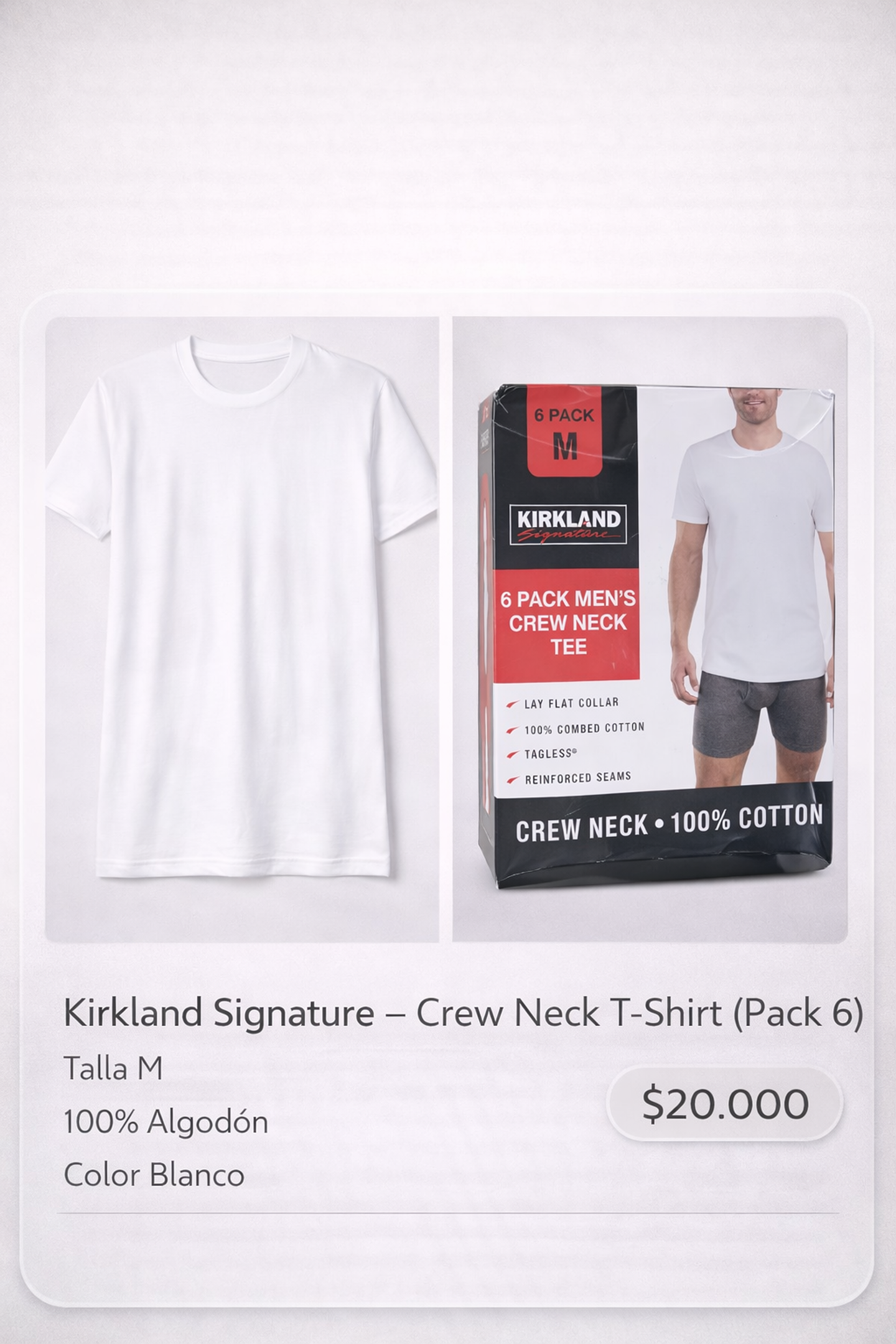 Camiseta Algodón Kirkland Signature Talla M - 6 Piezas 1