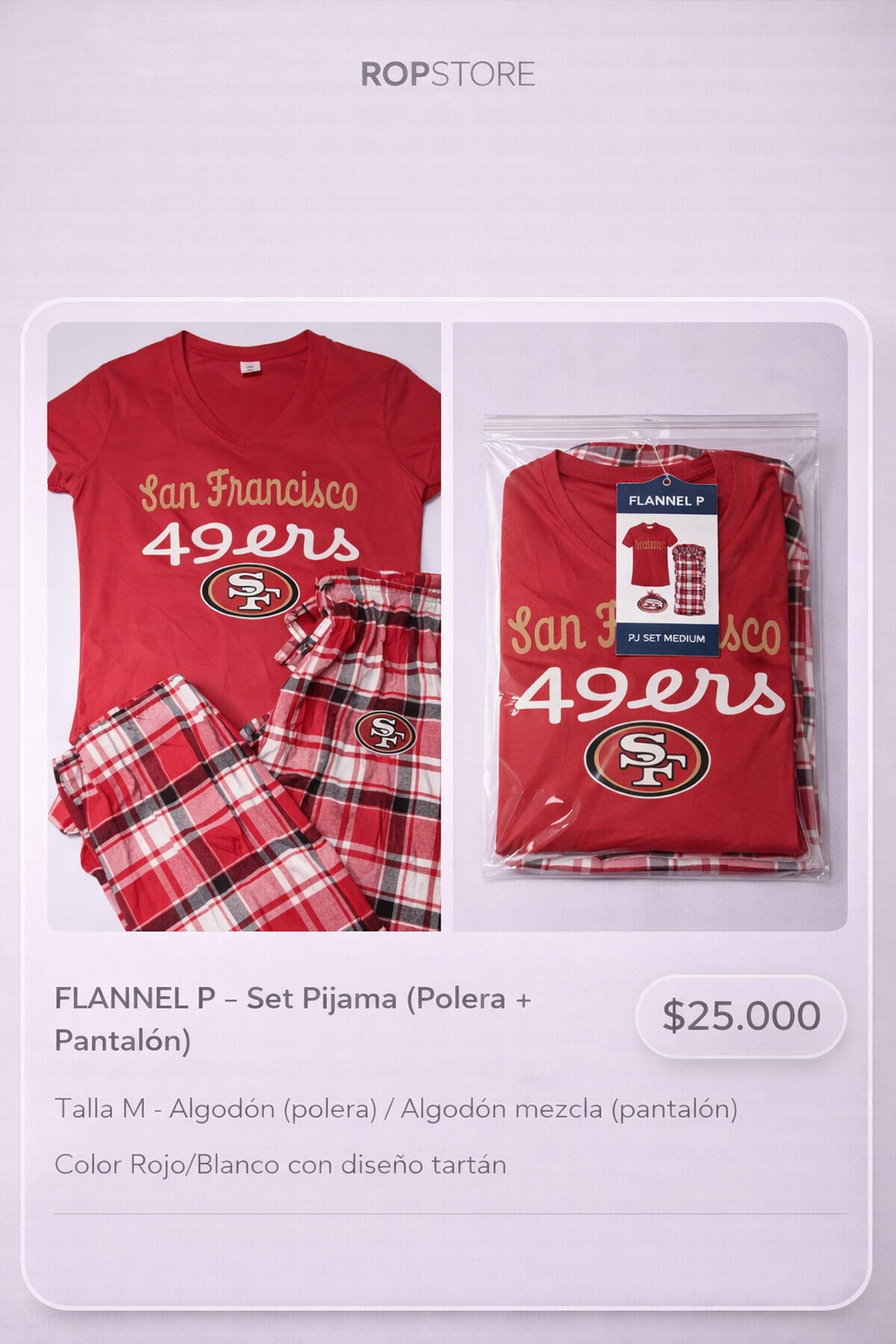 Pijama San Francisco 49ers NFL Talla M - 2 Piezas 1