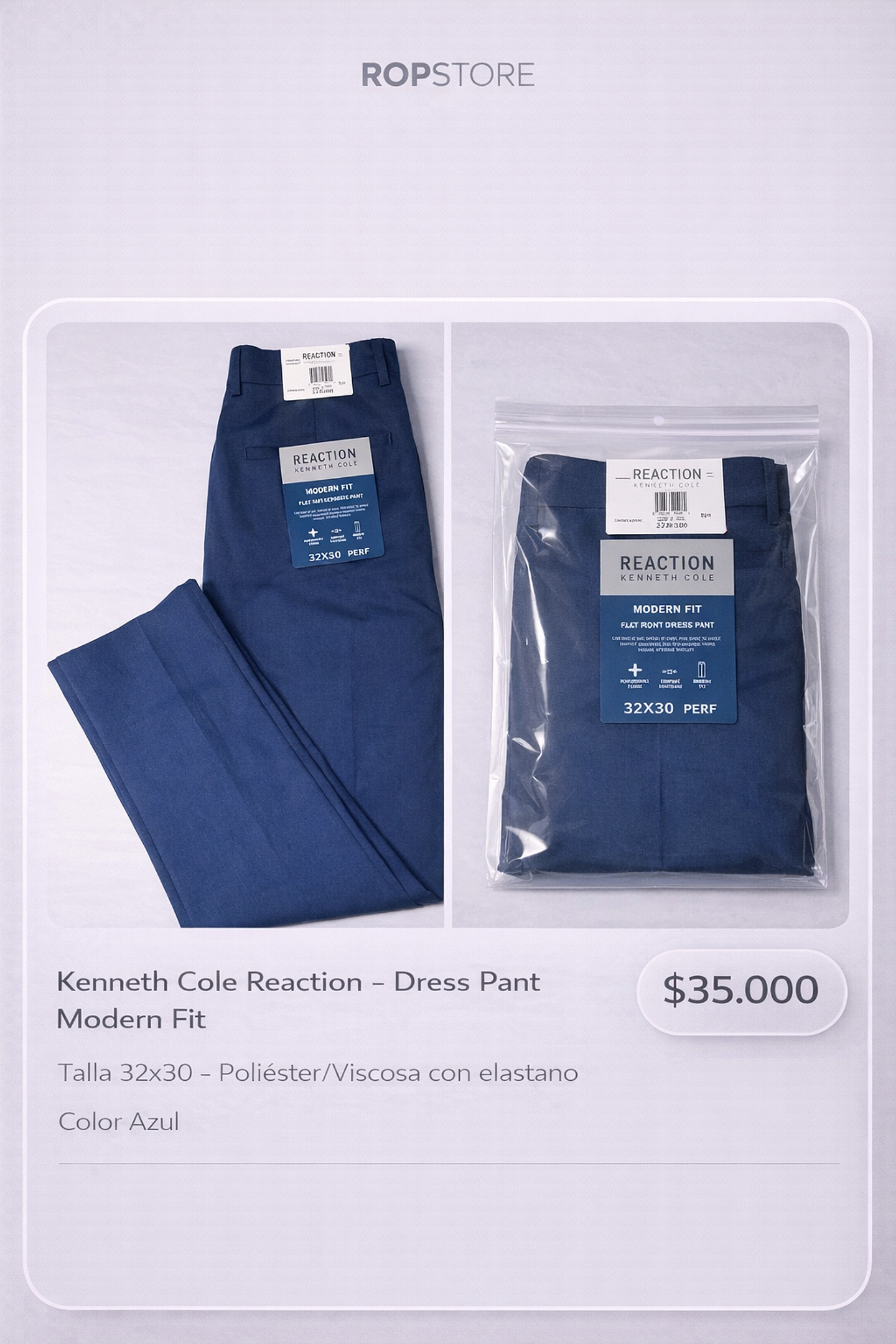 Pantalón Terno Reaction Kenneth Cole Talla 32W/30L 1