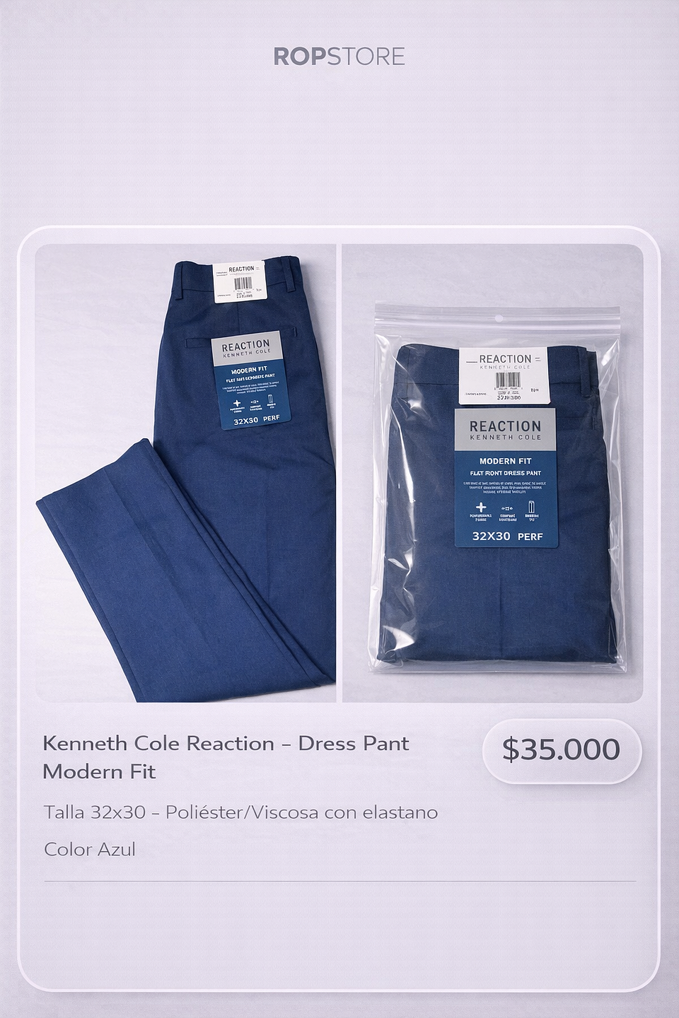Pantalón Terno Reaction Kenneth Cole Talla 32W/30L 1