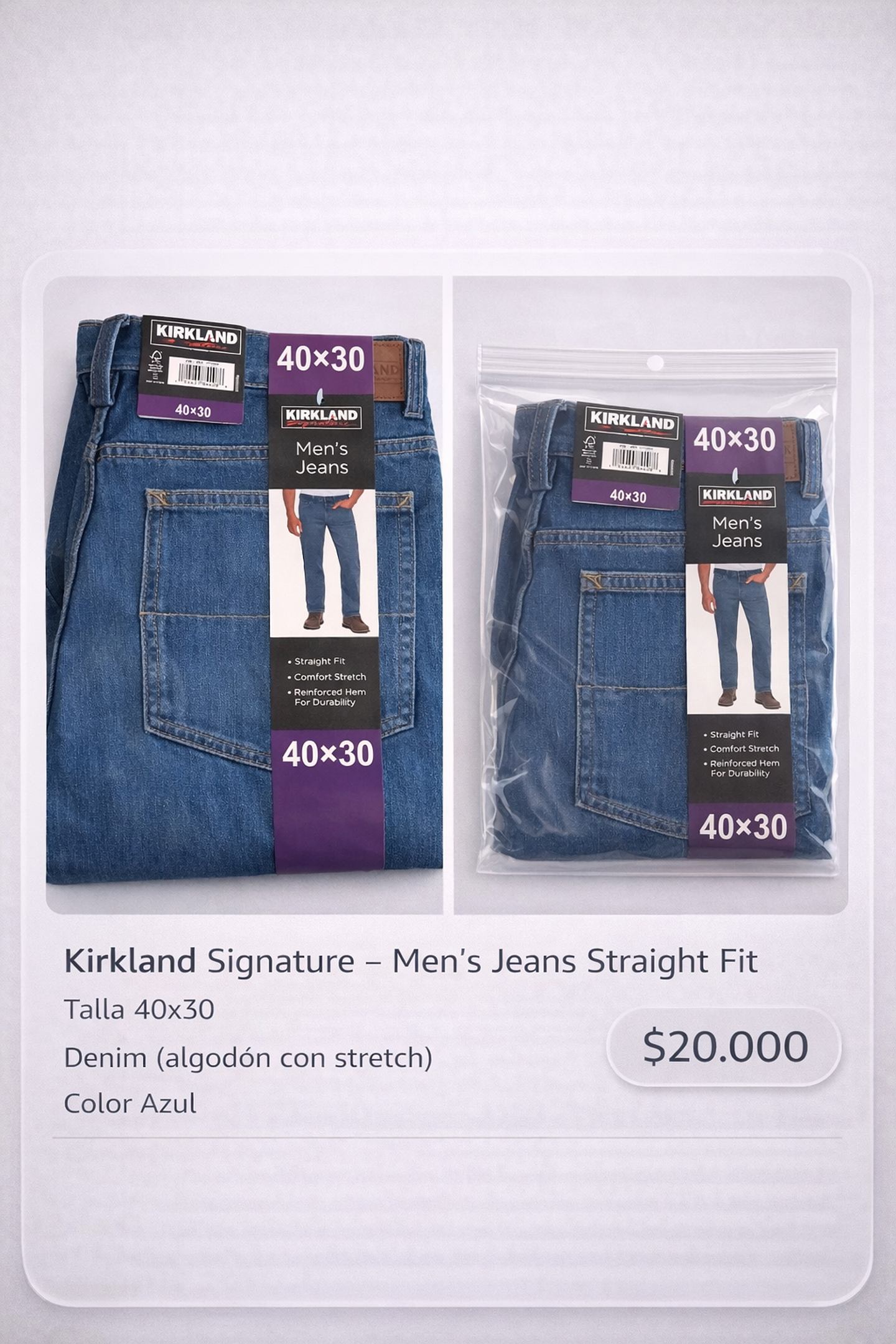 Jeans Kirkland Signature Straight Fit – Talla 40x30 1