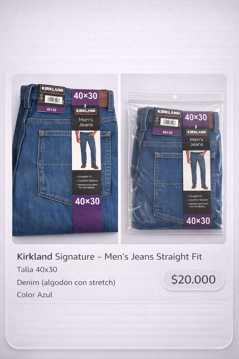 Jeans Kirkland Signature Straight Fit – Talla 40x30 1