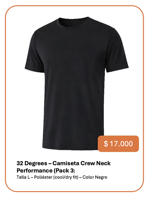 Camiseta 32 Degrees Cool Talla L - 3 Unidades