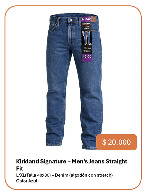 Jeans Kirkland Signature Straight Fit – Talla 40x30 usa