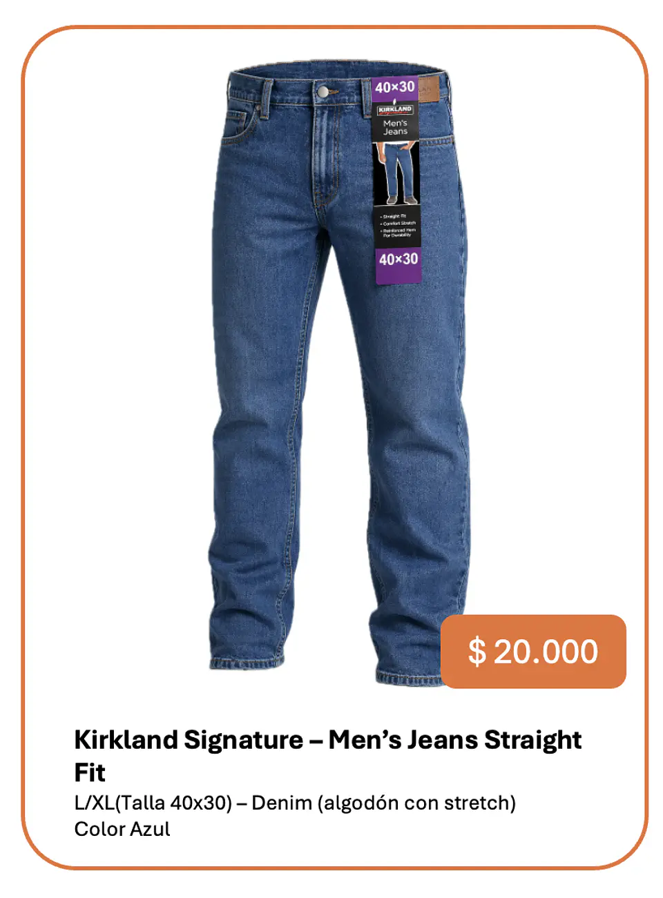 Jeans Kirkland Signature Straight Fit – Talla 40x30 usa 1