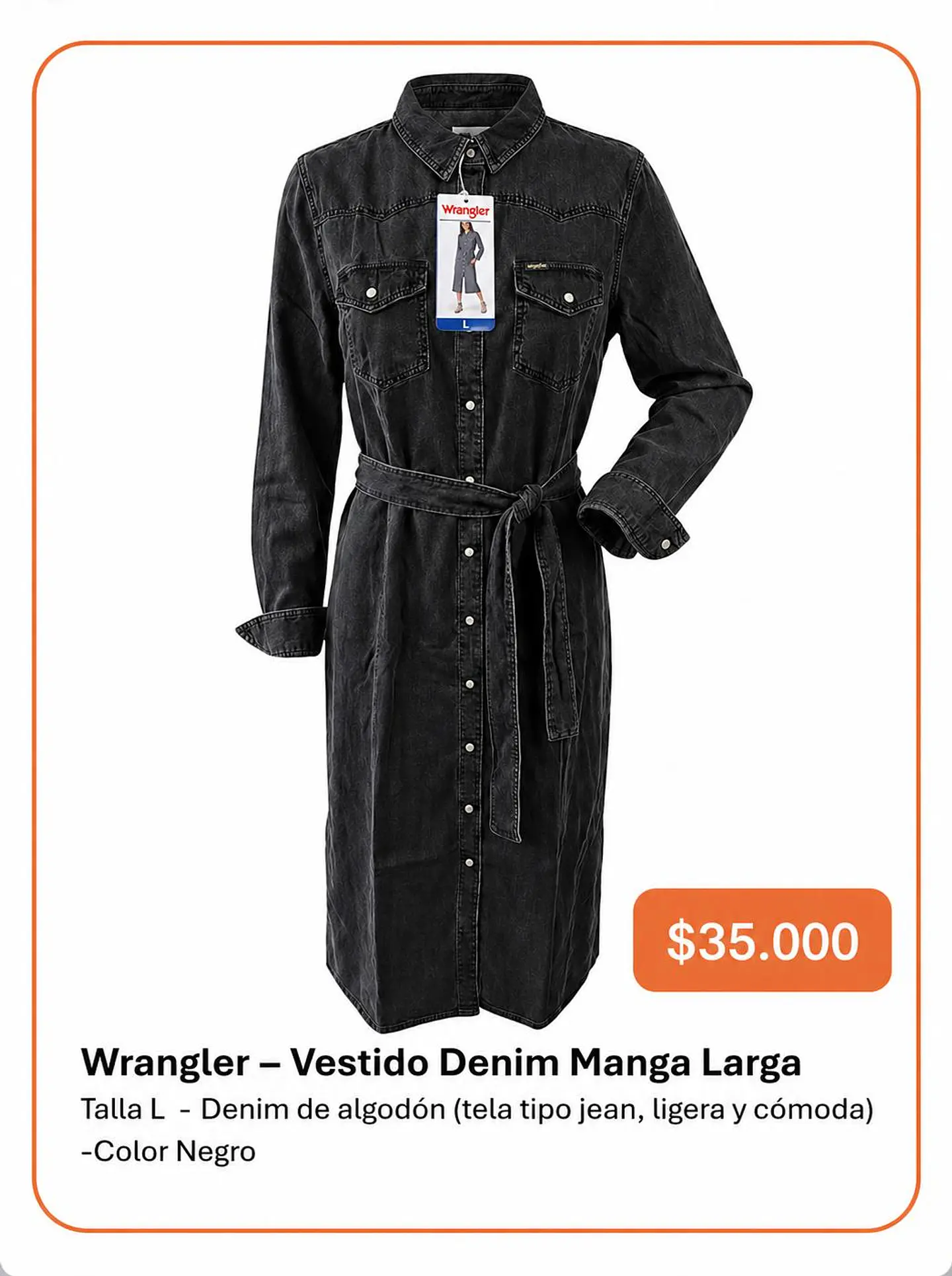 Vestido Denim Manga Larga Wrangler Talla L 1