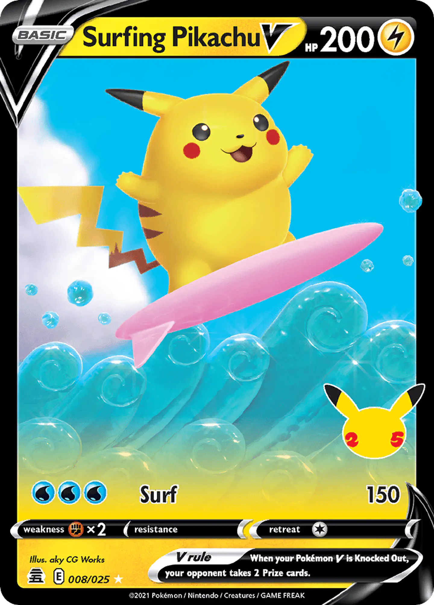 Surfing Pikachu V 8/25 - Celebrations (NM) 1