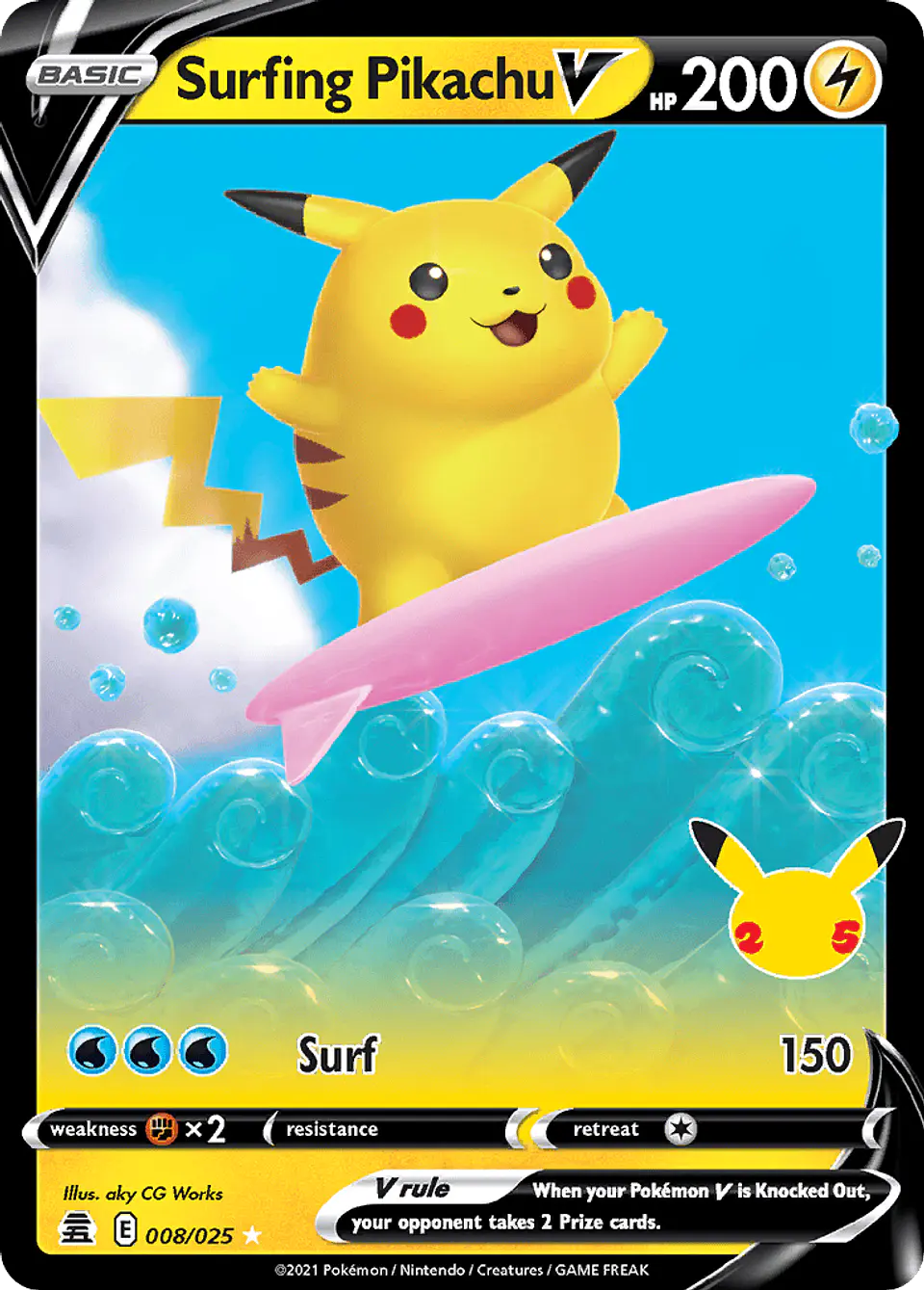 Surfing Pikachu V 8/25 - Celebrations (NM) 1