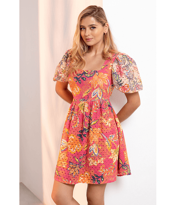 Vestido Curto Bordado Floral - SAHOCO