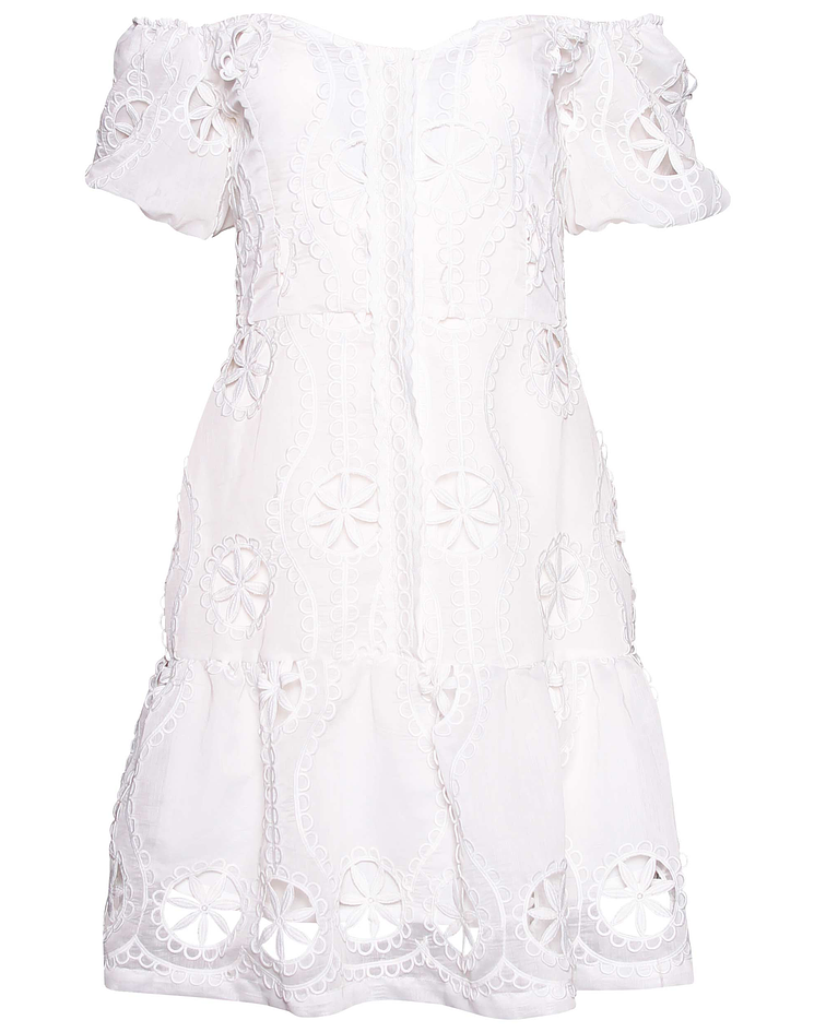 Vestido em Tule Bordado Branco - SAHOCO