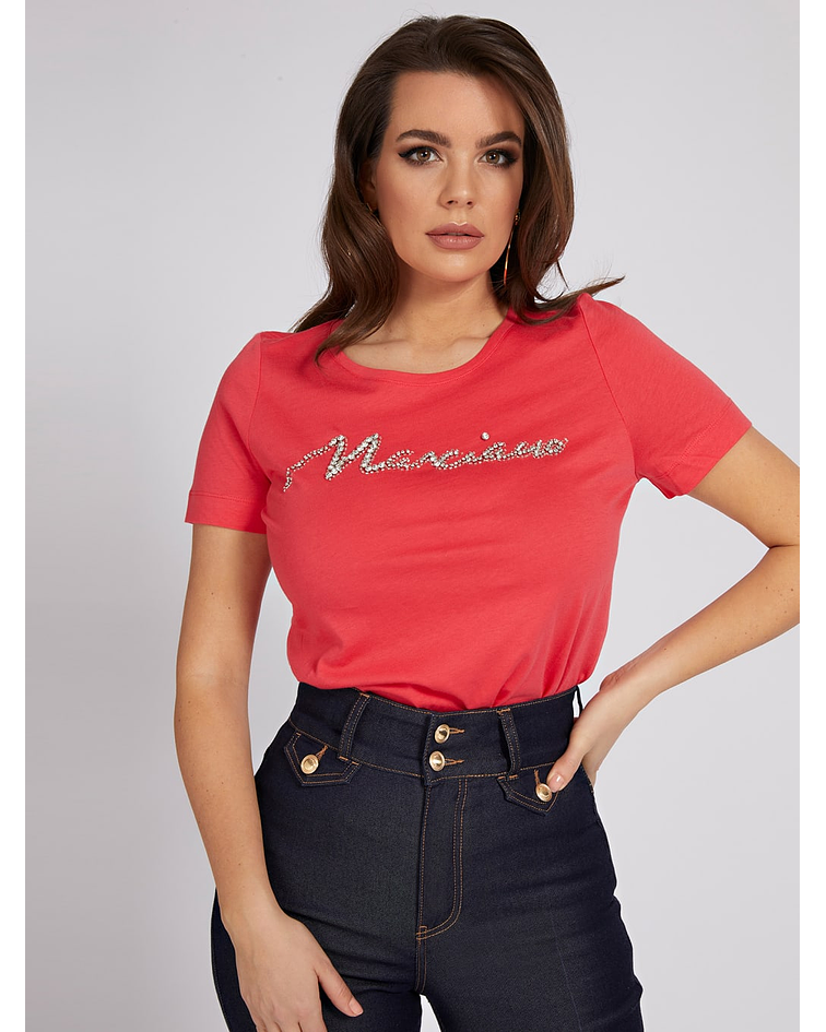 T-shirt com Strass Coral - Guess Marciano