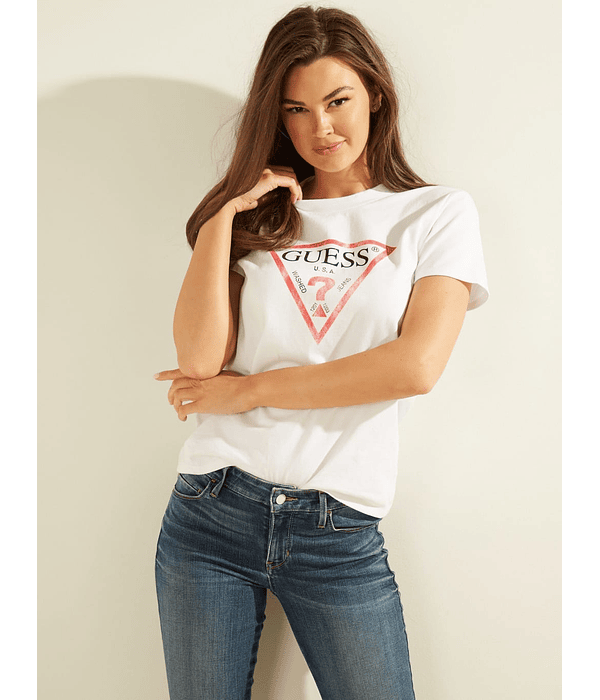 T-shirt Triângulo Envelhecido Branco - Guess