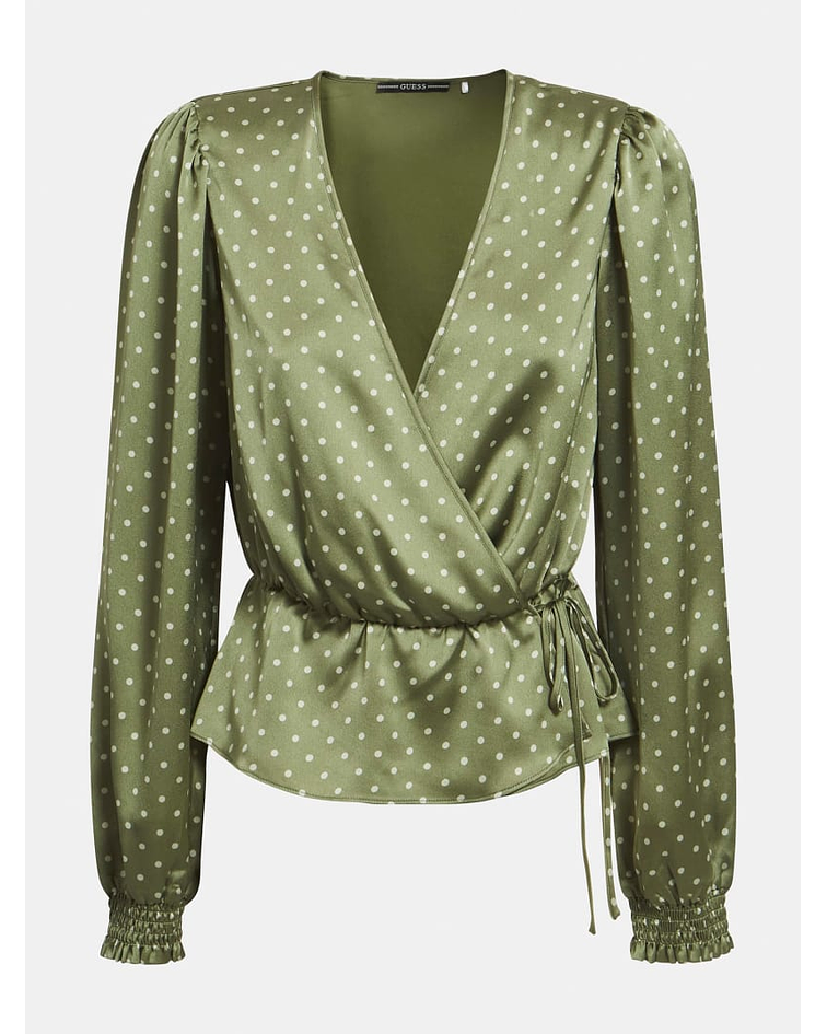 Blusa Acetinada Bolinhas Piper Verde - Guess