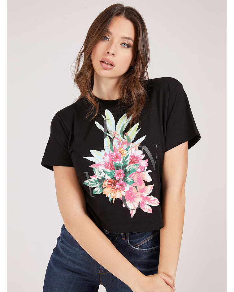 T-shirt Larga Flores Gabriella Preto - Guess