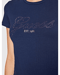 T-shirt Slim com Strass Selina Azul - Guess