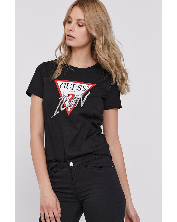 T-shirt Triângulo Icon Strass Preto - Guess