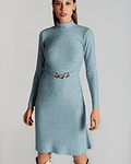 Vestido em Malha Evasê Azul  - SAHOCO