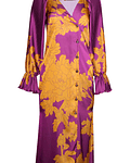 Vestido Midi com Mangas Plissadas Purple Peony - SAHOCO