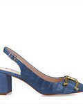 Sapato Aberto Atrás em Croco Azul - Menbur