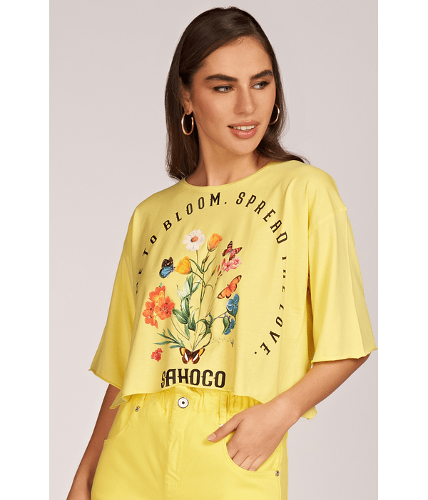 T-shirt Curta Flores Amarelo - SAHOCO