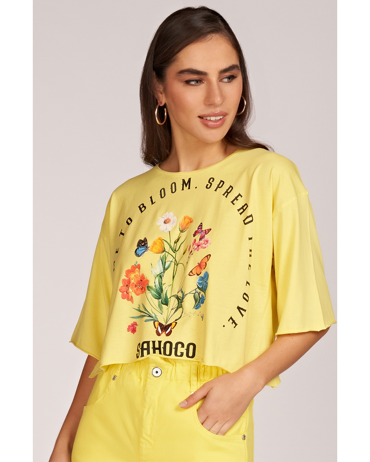T-shirt Curta Flores Amarelo - SAHOCO