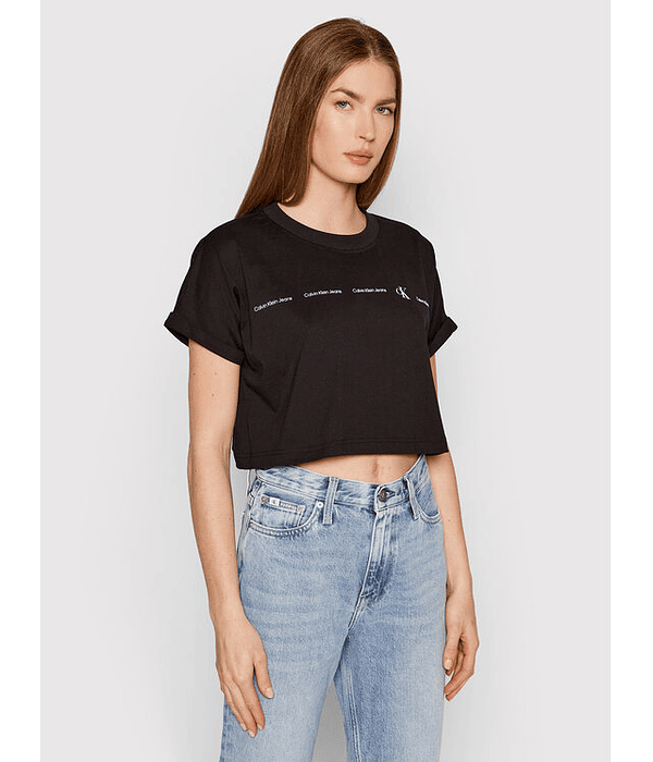 T-shirt Curta e Larga Repeat Logo Preto - Calvin Klein