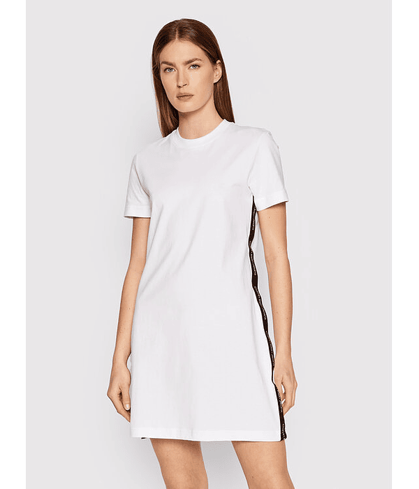 Vestido T-shirt Curto com Barra Lateral Branco - Calvin Klein