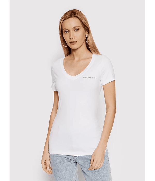 T-shirt Slim Decote em V Branco - Calvin Klein