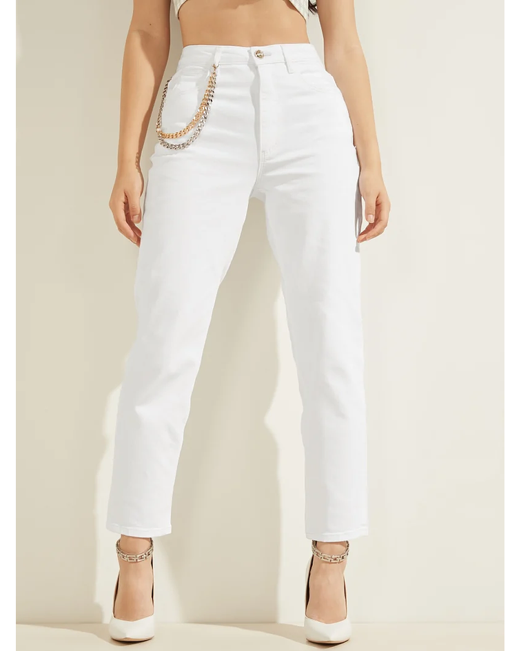 Calças Mom Jeans Brancas com Corrente - Guess