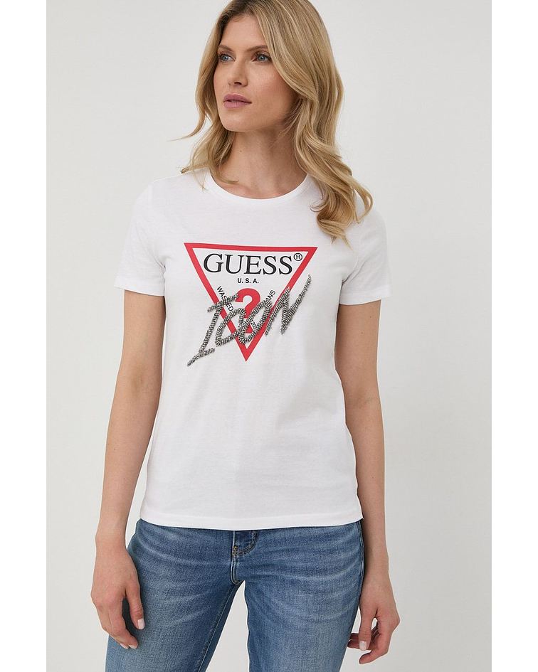 T-shirt Triângulo Icon Metálico Branca - Guess