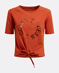 T-shirt com Nó Linz Laranja - Guess 