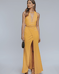 Vestido Comprido com Racha Amarelo - SAHOCO