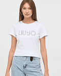 T-shirt com Logo em Strass Branco - Liu Jo 