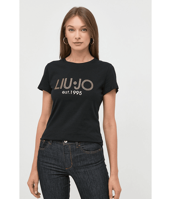 T-shirt com Logo em Strass Preto - Liu Jo 